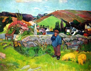 Paul Gauguin - Bretoni landscape with Schweinehirt