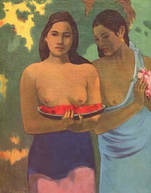 Deux Tahitiennes - Two girls with mango blossoms