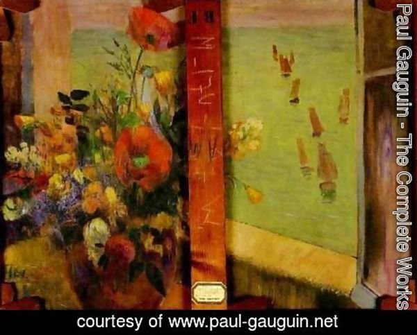 Paul Gauguin - Bouquet of Flowers with a Window Open to the Sea (Reverse of Hay-Making in Brittany)