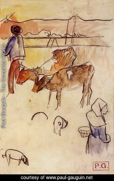 Paul Gauguin - Bretons And Cows (sketch)