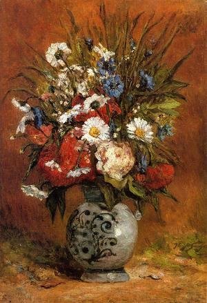 Paul Gauguin - Daisies And Peonies In A Blue Vase