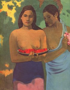 Deux Tahitiennes - Two girls with mango blossoms