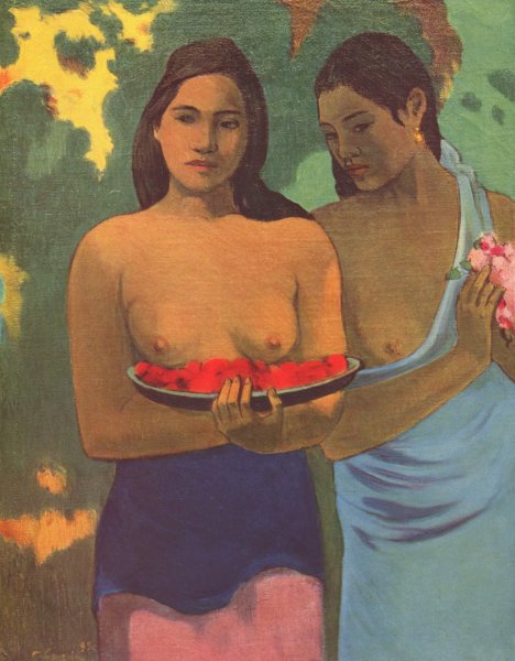 Deux Tahitiennes - Two girls with mango blossoms