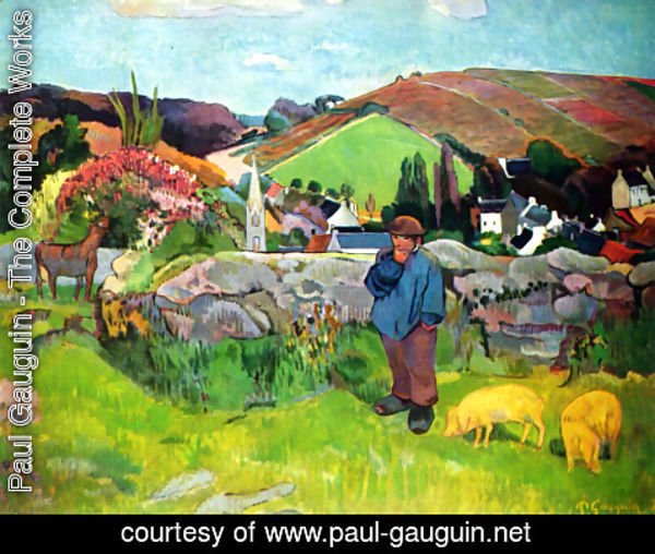 Paul Gauguin - Bretoni landscape with Schweinehirt