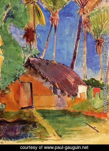 Paul Gauguin - Thatched Hut under Palm Trees