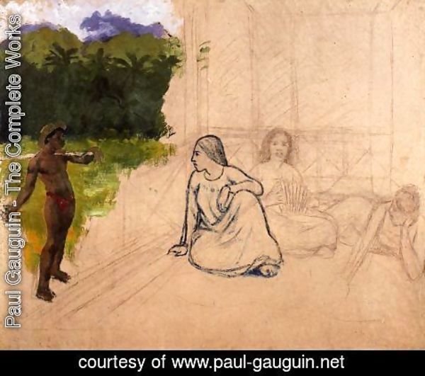 Paul Gauguin - Tahitians at Rest (unfinished) 1891