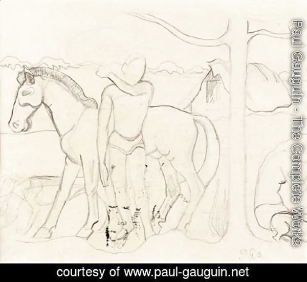 Paul Gauguin - Homme Et Cheval Dans Un Paysage
