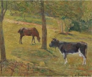 Paul Gauguin - Vache Et Cheval Dans Un Pre