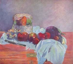 Still life with fruit, basket and knife