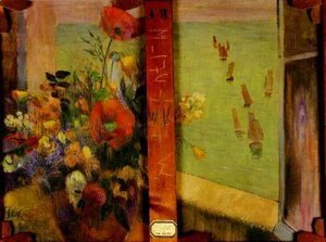 Paul Gauguin - Bouquet of Flowers with a Window Open to the Sea (Reverse of Hay-Making in Brittany)