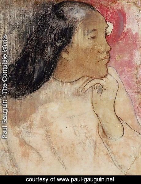 Paul Gauguin - A Tahitian Woman With A Flower In Her Hair