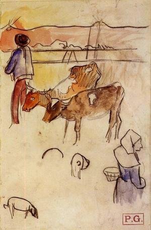 Paul Gauguin - Bretons And Cows (sketch)