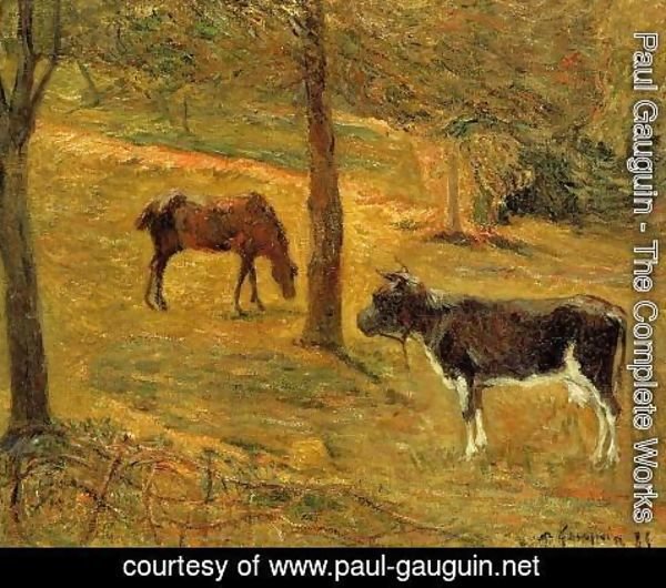 Paul Gauguin - Horse And Cow In A Field