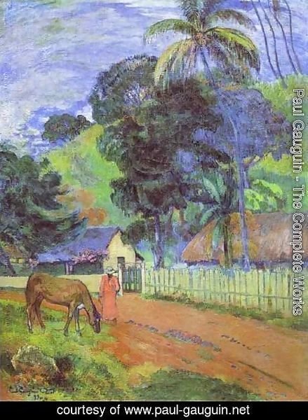 Paul Gauguin - Horse On Road  Tahitian Landscape