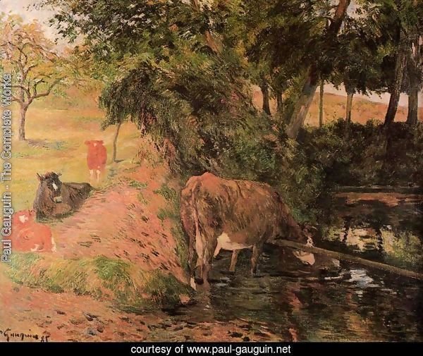 Landscape With Cows In An Orchard