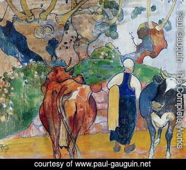 Paul Gauguin - Peasant Woman And Cows In A Landscape