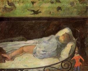 Paul Gauguin - Young Girl Dreaming Aka Study Of A Child Asleep  The Painters Daughter  Line  Rue Carcel